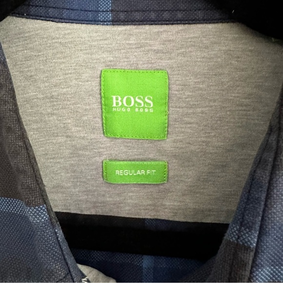 Size L Hugo Boss Men’s Blue Plaid Flannel Shirt - Picture 4 of 6